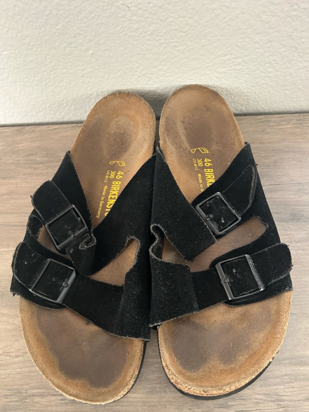 Birkenstock Arizona Black Suede Leather Soft Buckle Sandals Slide Shoes Sz 46 13